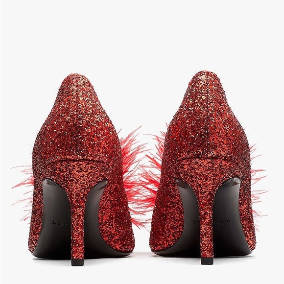 ♠️kate spade Marabou Glitter Pluff Pumps, Red NIB - Picture 5 of 6